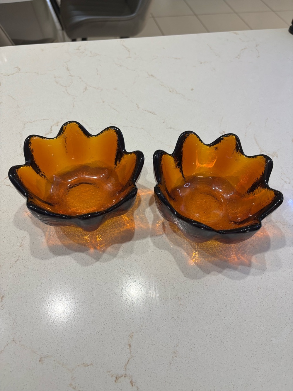 Vintage Blenko Amber Glass Lotus Bowls - Set of 2 (Willing to Separate)